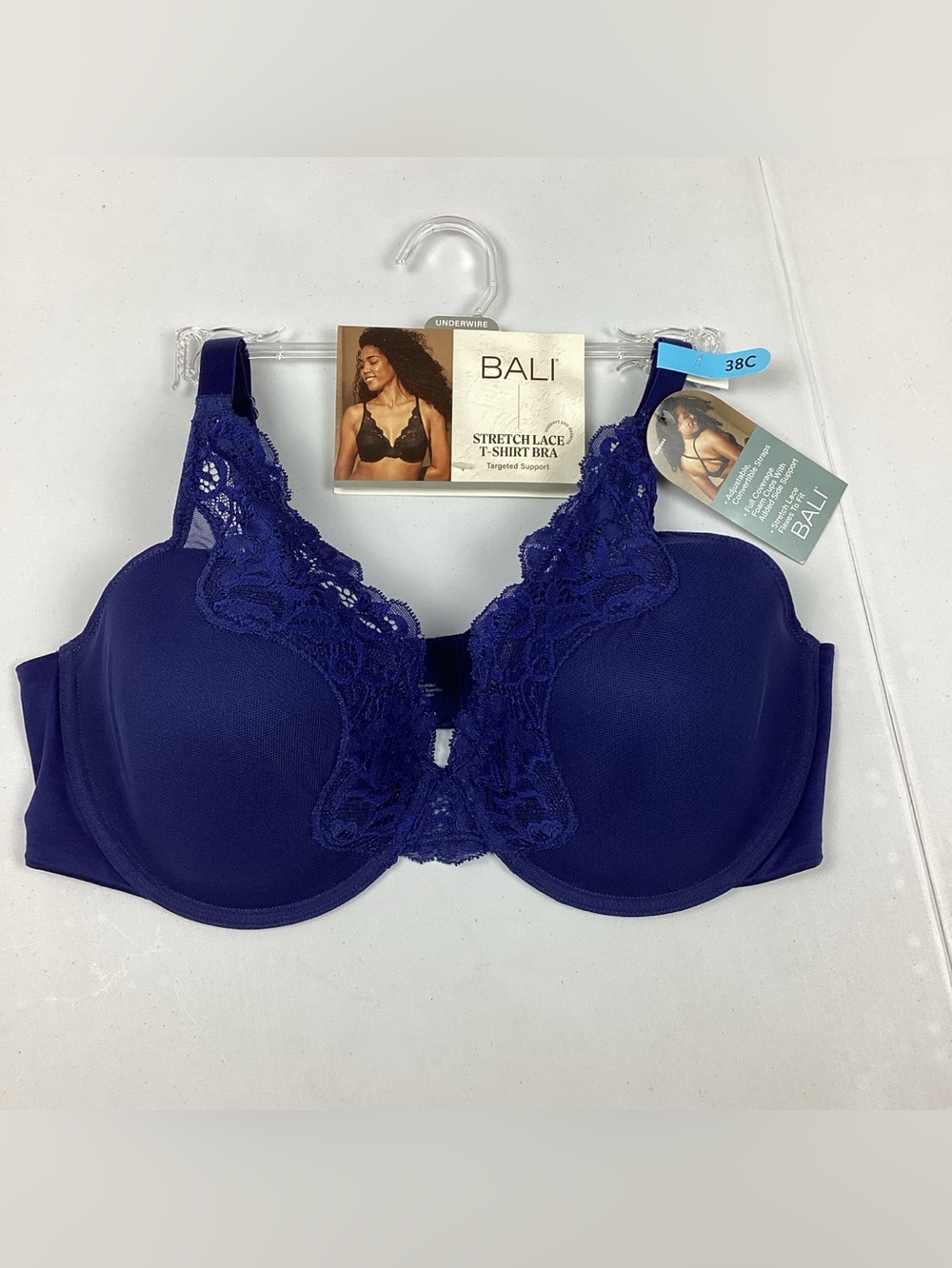 Bali Blue Stretch Lace T-Shirt Bra Size 38C New with tag Retail $54